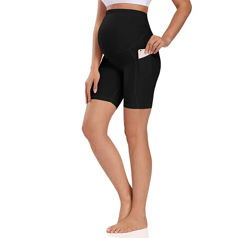 Comfortable Pantalones Cortos Side Pockets Pregnant Yoga Shorts Scrunch Booty Compression High Waist Maternity Short Pants