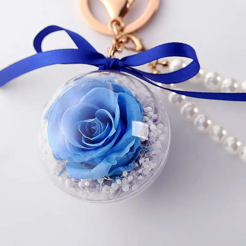 Wholesale Elegant Mobile Keychains Bag Ornaments Acrylic Ball Preserved Fresh Rose Keychain