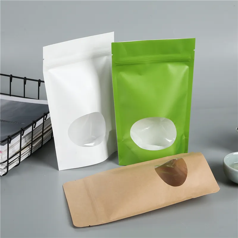 Custom Printing Stand Up Brown Kraft Paper Pouch Packaging Window Zipper Tea Bolsas Doypack Kraft
