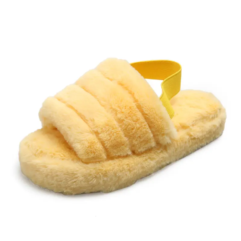Elastic strap soft sheepskin lightweight plat airy cozy women's fluff YEAH fur ug slide slippers