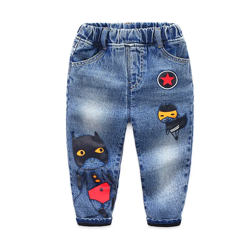 Оптовая продажа; Высококачественные дизайнерские джинсы с эластичной резинкой на талии для мальчиков; Длинные повседневные детские джинсы