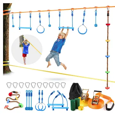 Children climbing ninja rope ninja line obstacle course ninja warrior junior training equipment fun slackline