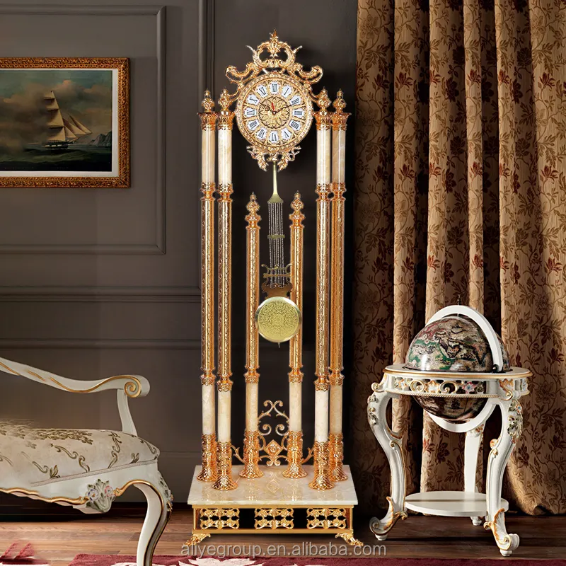 European Palace Brass Gold Plated 24K Home Decoration Floor Grandfather Clock