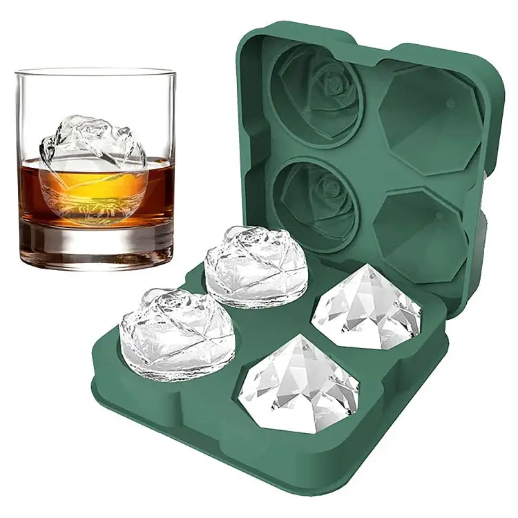 BPA Free 2.5Inch Ice Cube Molds Silicone Diamond Ice Cube Trays Silicone 3D Ice Rose Mold