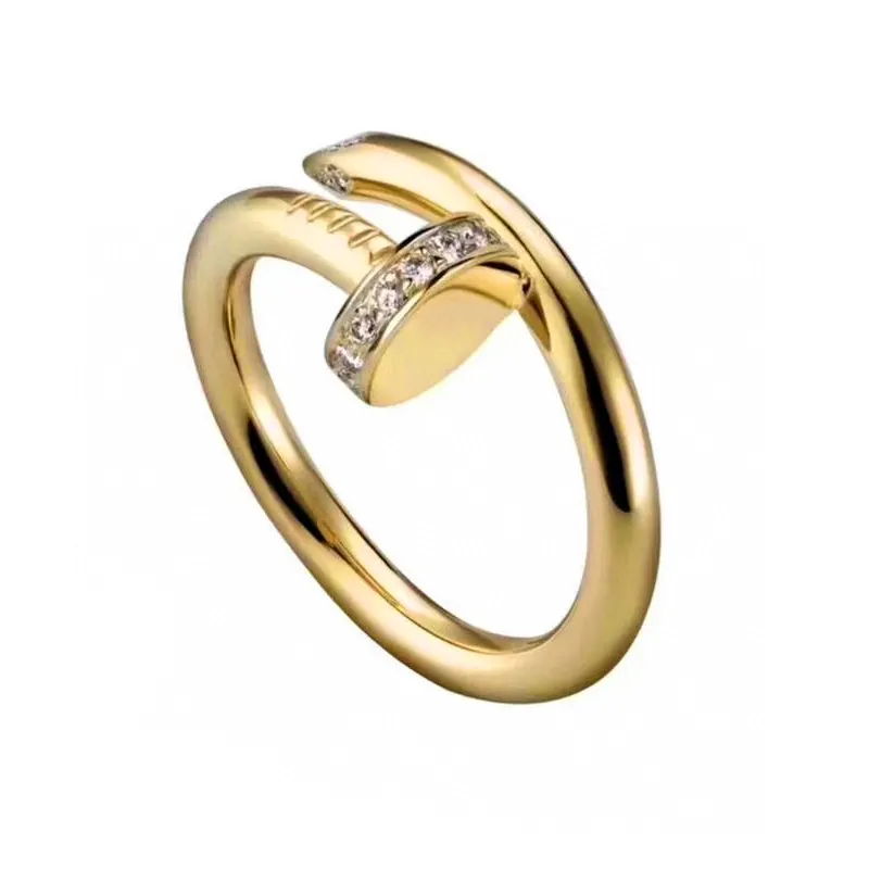 High Quality Luxury Famous Brand Designers Jewelry Nail Ring with diamonds ZIRCONs 18k Gold Plated Stainless Steel ring