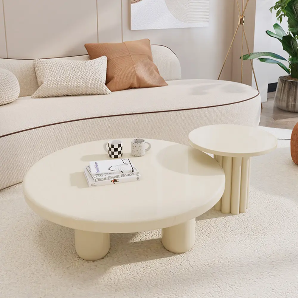 Белый журнальный столик в скандинавском стиле, современный деревянный круглый стол для гостиной