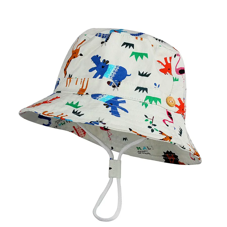 New design summer kids cow print bucket hat full printing baby sun hat with string