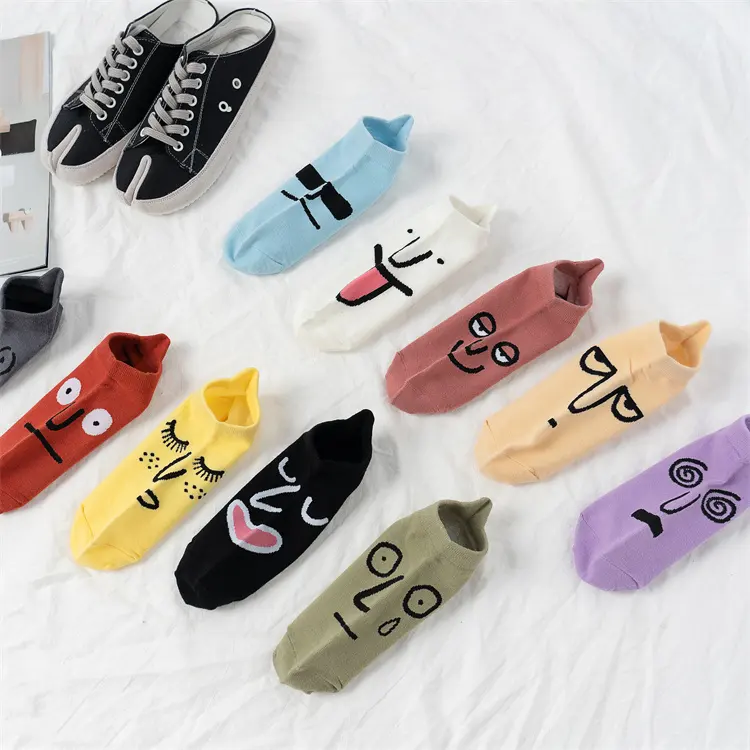 Kawaii Embroidered Expression Happy Fashion Funny Women Socks Cute Girls Socks