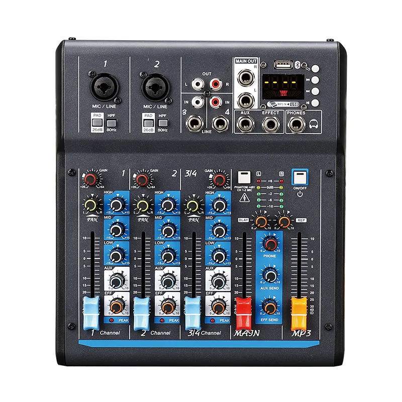 NX-4 mini audio mixer Console With LCD Display, Professional Digital dj Mixer