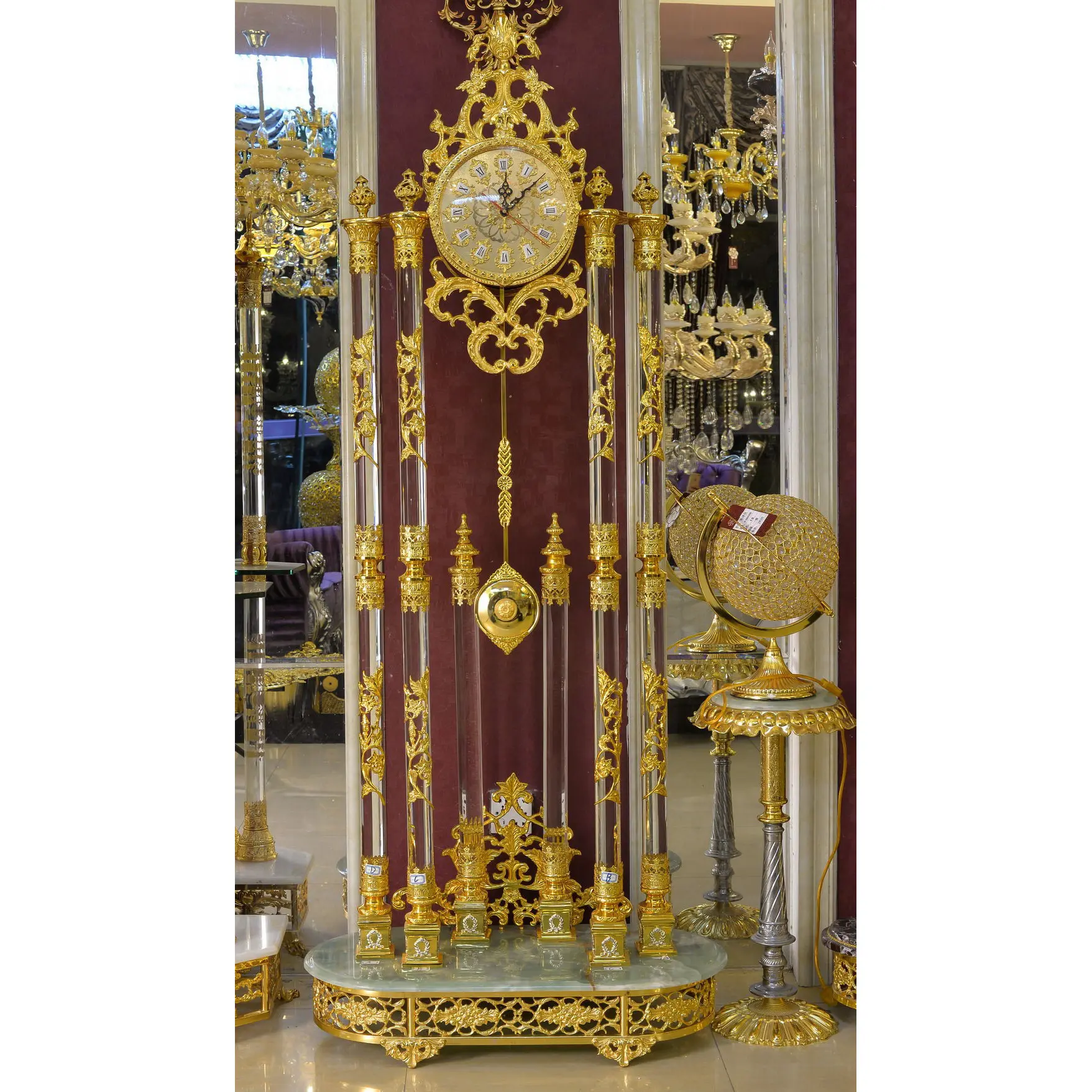 Premium Style Antique Bronze Gold Leaf Home Decoration Floor Grandfather Clock