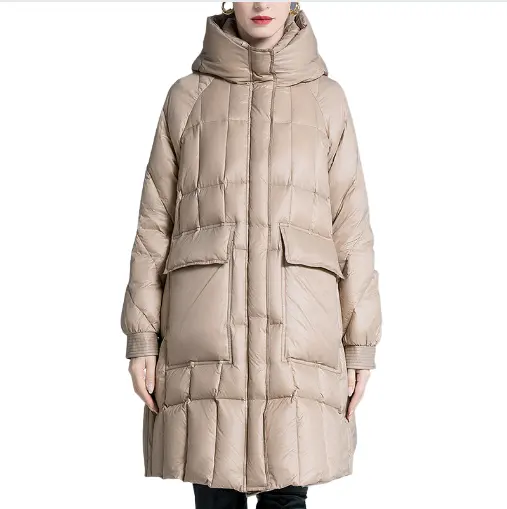 2023 Новинка зимняя черная трапециевидная куртка с капюшоном женская теплая утепленная 90% куртка на утином пуху Свободная Повседневная парка
