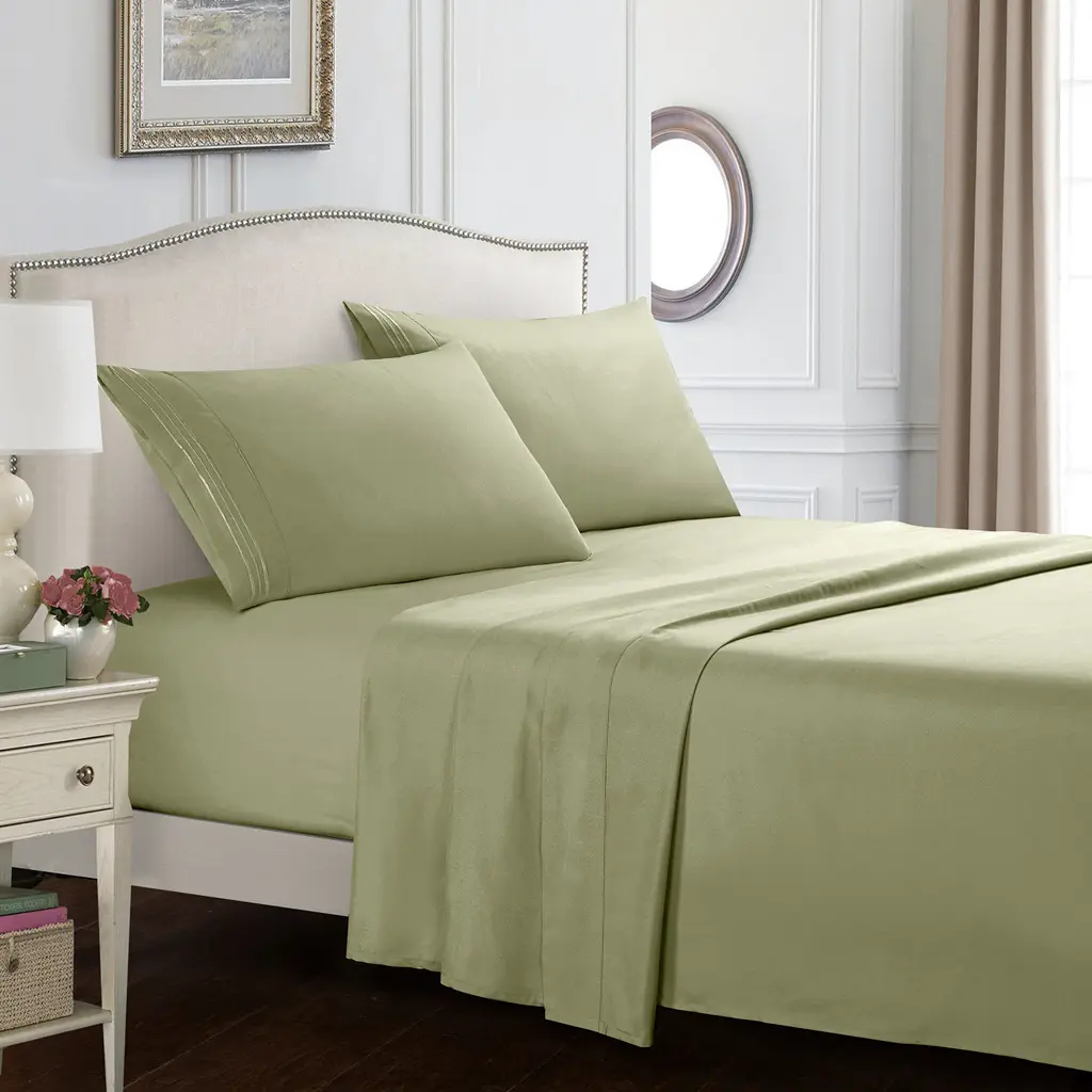 Высококачественный зеленый комплект постельного белья из микрофибры и полиэстера с вышивкой, элегантное роскошное постельное белье