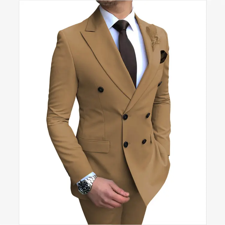 Лидер продаж, новый высококачественный шерстяной мужской облегающий костюм из двух предметов, новый костюм для свадебного платья
