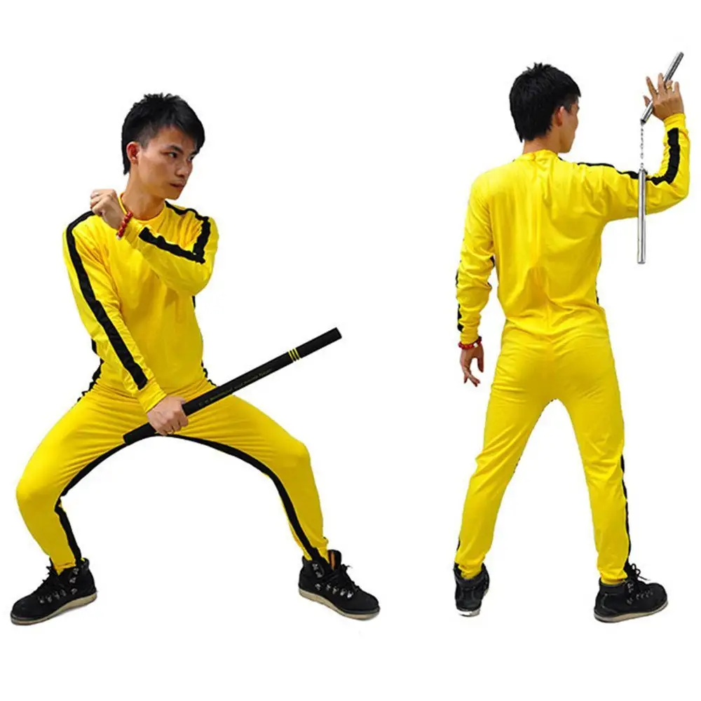 Coldker Bruce Lee Rompers for Kid Adults Yellow Wushu Uniforms Kung Fu Set Wu Shu Clothing Chinese Costume for Men Martial Arts