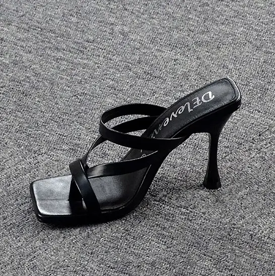 Женские сандалии на высоком каблуке, прозрачные Шлепанцы из искусственной кожи, с квадратным открытым носком, большие размеры, лето 2021