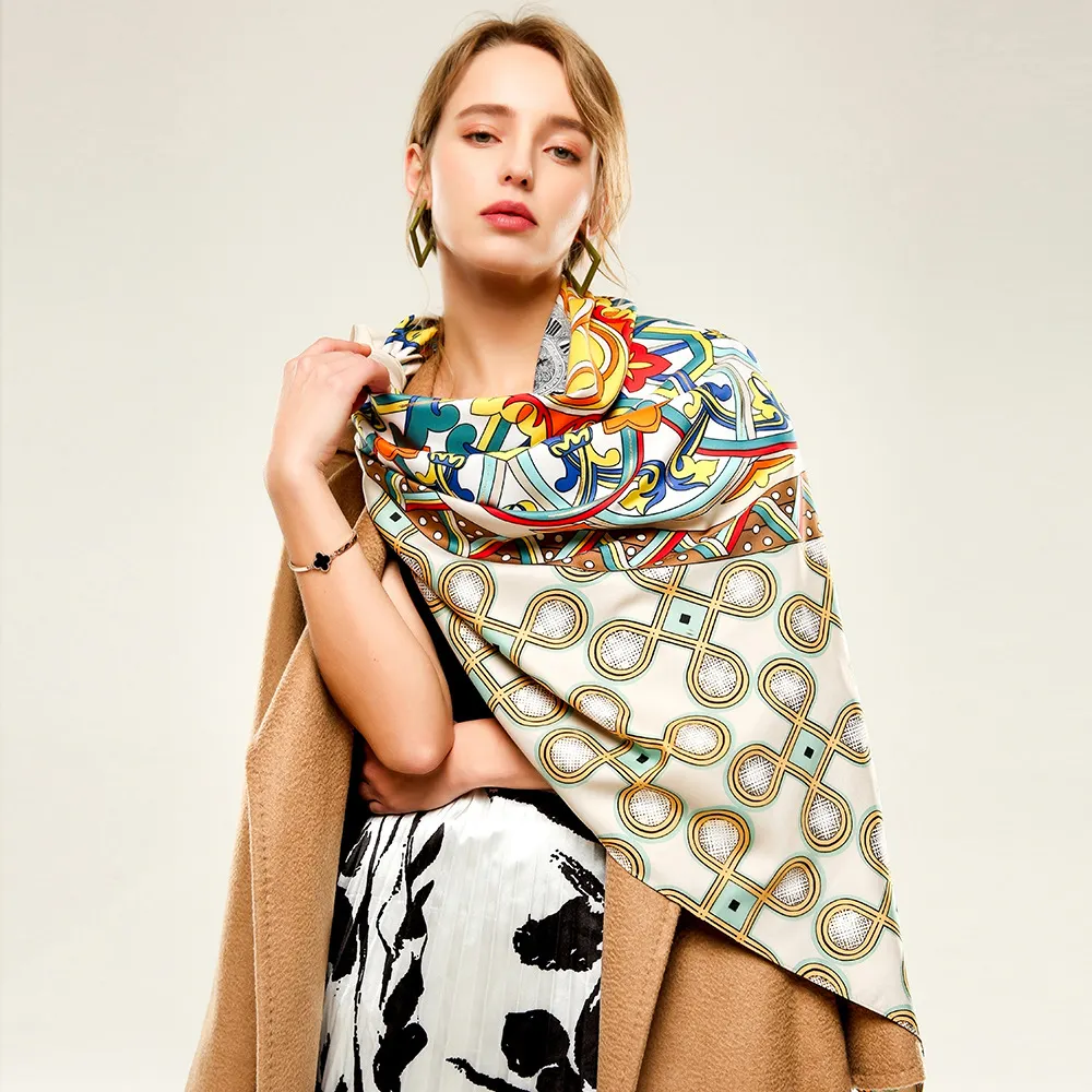 Модный новый цветной большой квадратный Многофункциональный Головной шарф с принтом высококачественный дизайнерский шелковый шарф для женщин