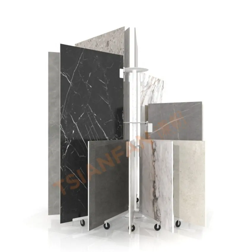 Tsianfan Slab Type Of Rail Rotating Stone Floor Display Stand Format Round Granite Panel Sample Rack Circular Slab Tile Display