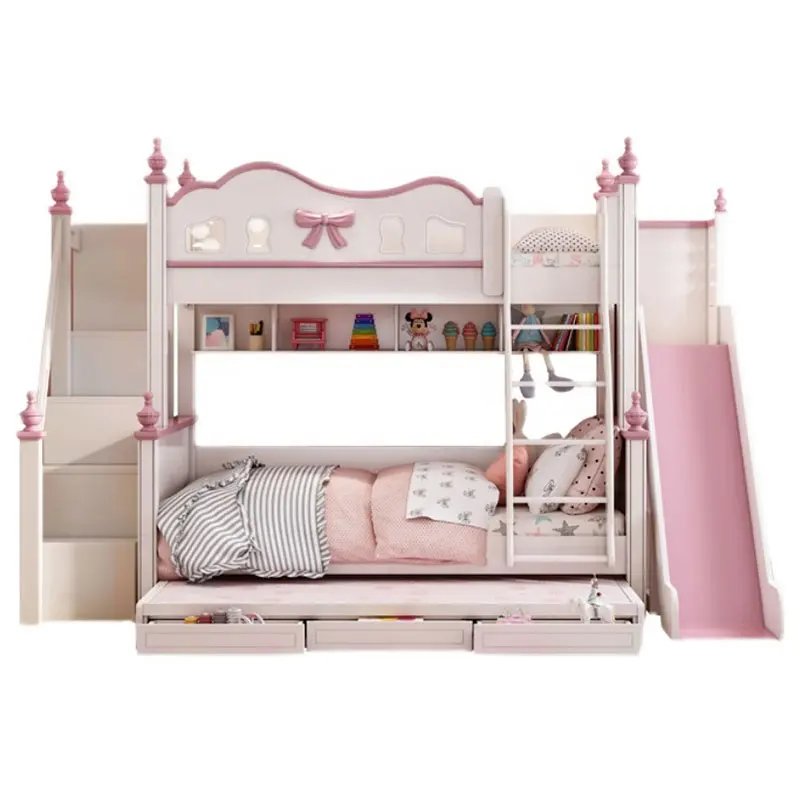 Верхняя и нижняя двойная розовая детская кровать для матери высокая и низкая многофункциональная кровать с горкой для детей и девочек кровать принцессы