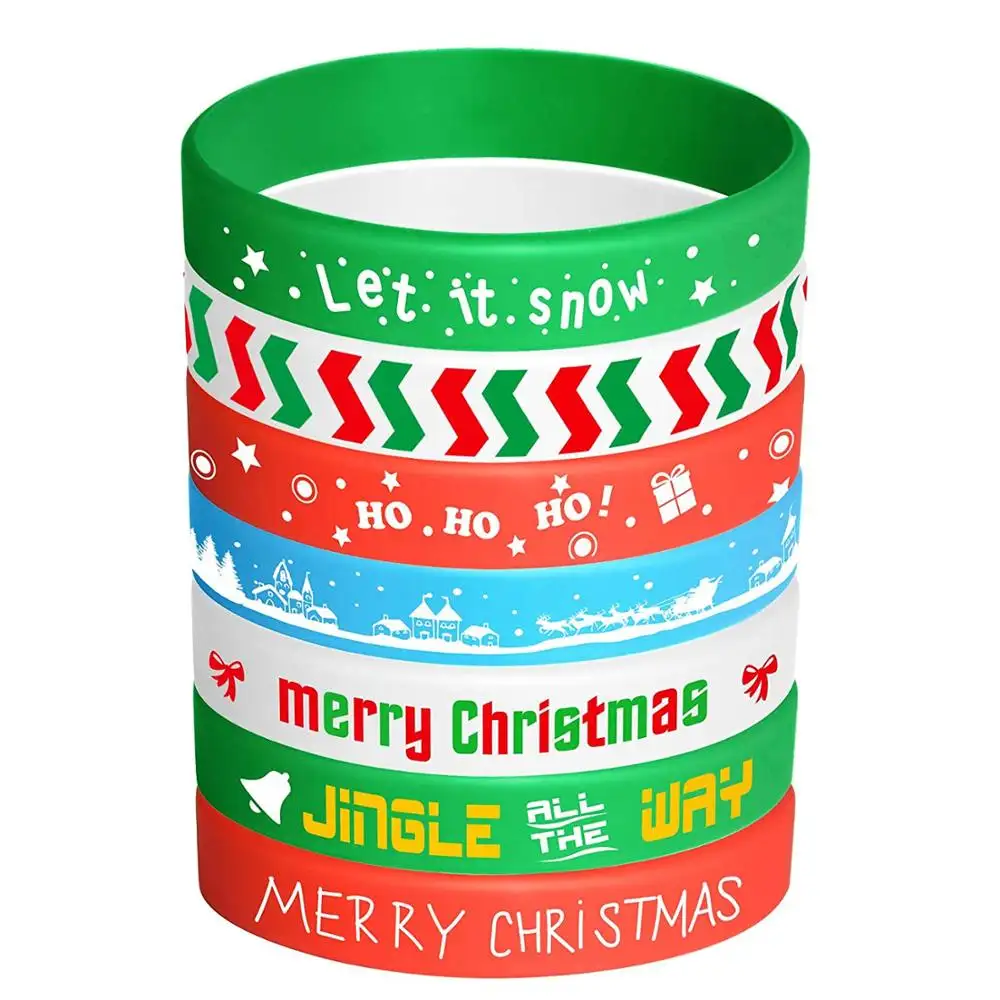 35 Pieces Kids Christmas Silicone Wristbands Rubber Band Bracelets for Party Decoration Merry Christmas Patterns