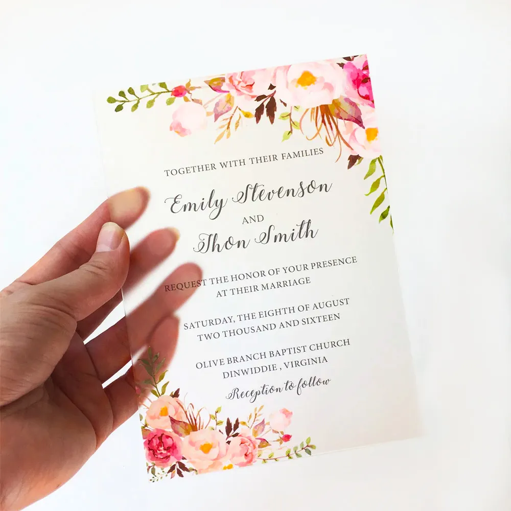 Colorful Printed Customized Transparent Clear Frosted Acrylic Wedding Invitation Card