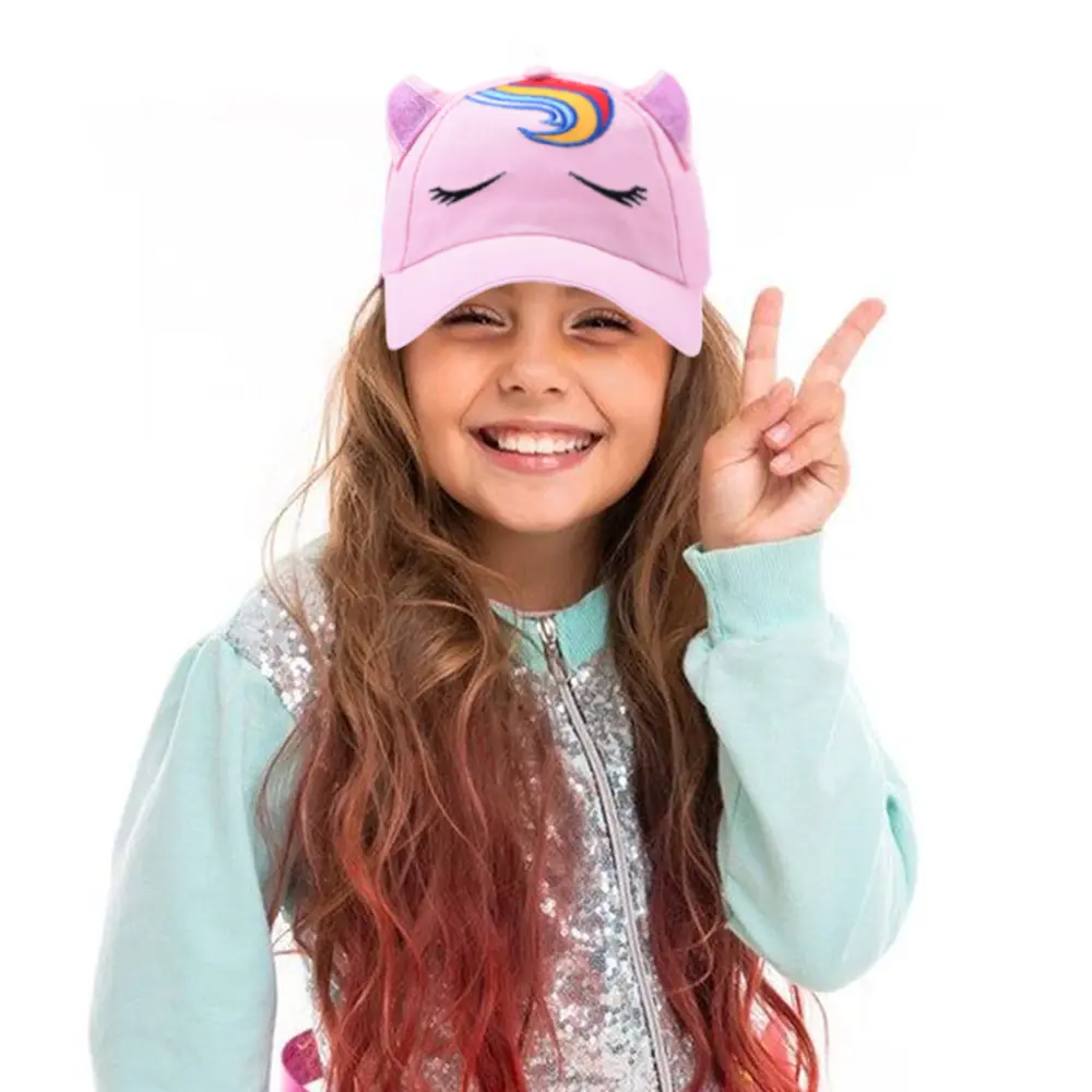 Wholesale 2022 brand cute unicorn girls baseball cap fashion summer custom pink embroidery kids trucker hat