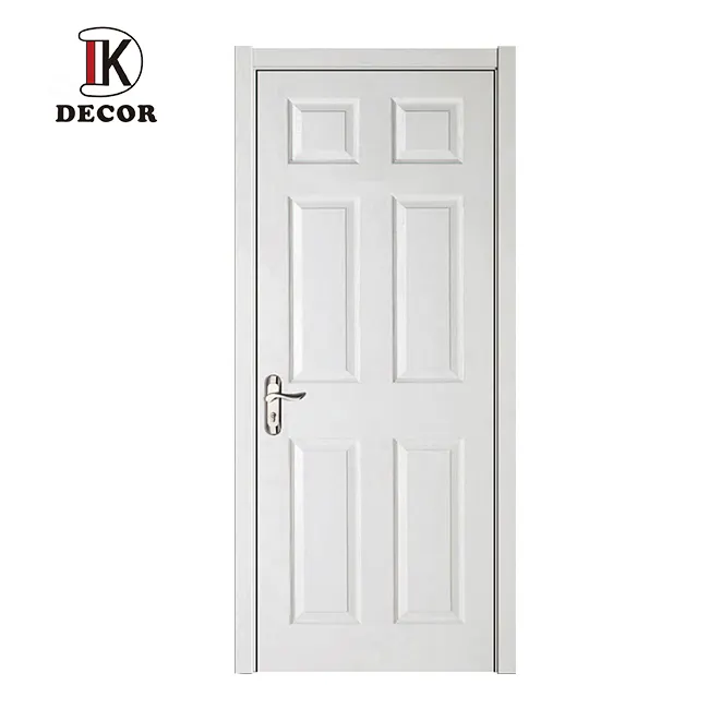 Cheap price prehung wooden internal door 6 panel white primer HDF moulded doors with door frame