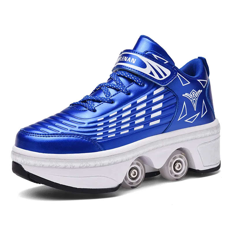 Deformed Kick Wheel Shoes Retractable Rollers Skate Shoes With 4 Wheels Kids Women