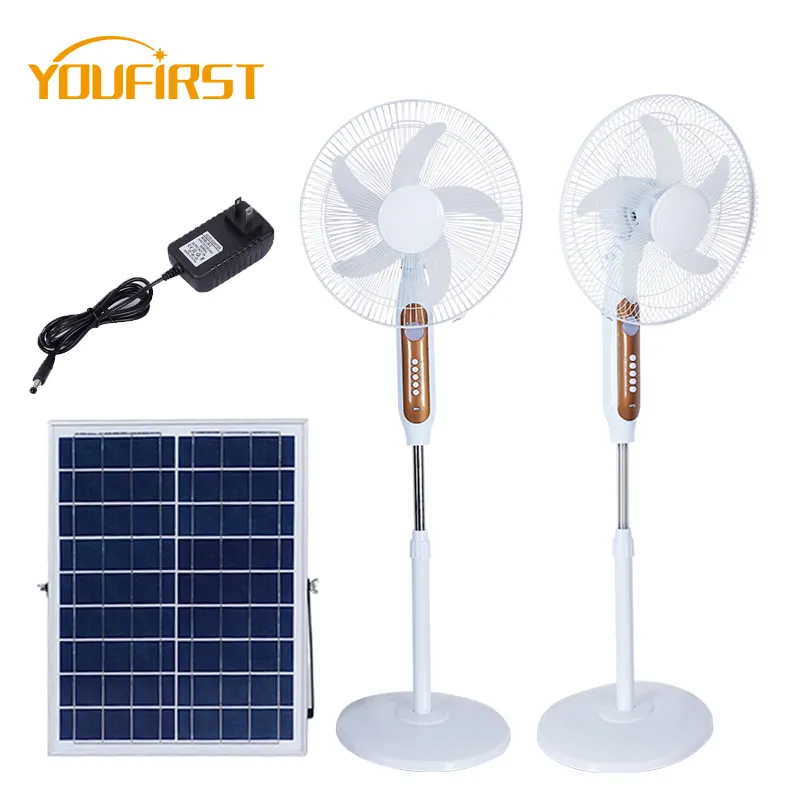 Factory Price Low Noise Standard Rechargeable Adjustable AC/DC Charging With Solar Panel Electric Floor Stand Fan