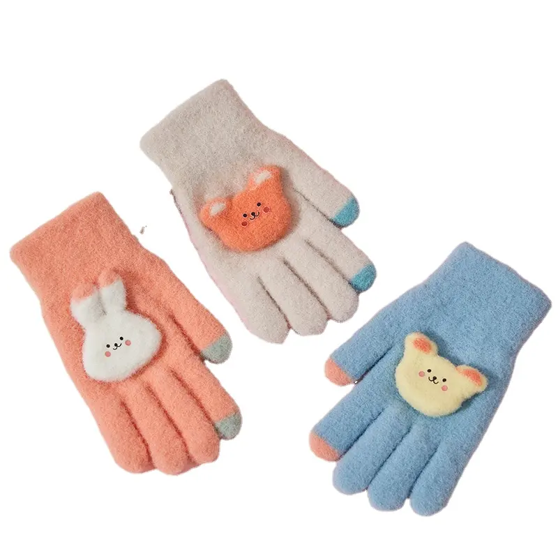 Детские перчатки, зимние милые бархатные перчатки с героями мультфильмов для девочек и принцесс для учеников начальной школы