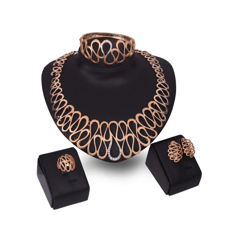 2021 Best Selling 18K Gold Plated Necklace Bracelet Ring Earrings African Four Piece Jewelry Set