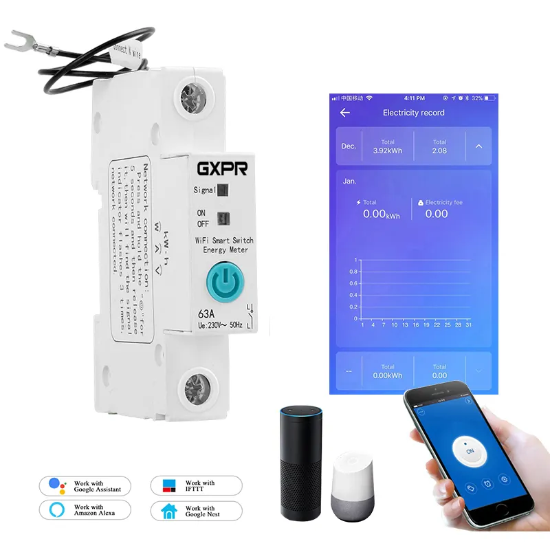 GXPR оптовая продажа Ewelink 1P WiFi умный контроль мощности автоматический выключатель защита от короткого замыкания и утечки 1- 63A wifi MCB