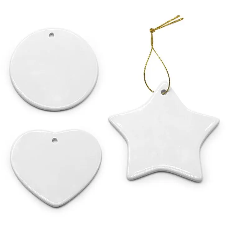 Professional Manufacturer Round/Heart/ Star sublimation Ceramic Ornaments Wholesale Ceramic Hanging Ornaments