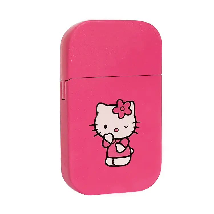 Оптовая продажа, розовая Бутановая газовая зажигалка Hello Kitty, ветрозащитная зажигалка с розовым пламенем