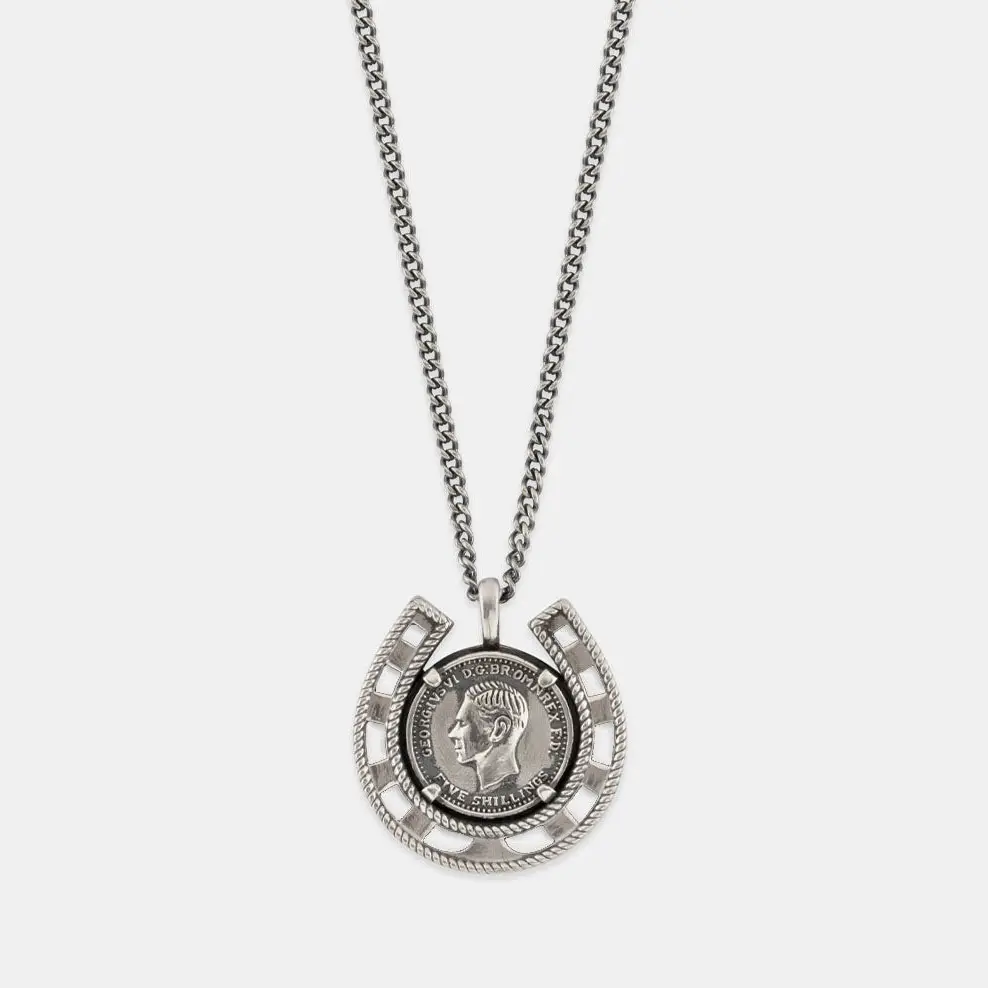 Роскошные 925 стерлингового серебра двухсторонний Амулет Удачи Подкова кулон ожерелье для мужчин