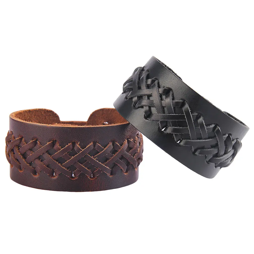 European and American double-layer personality hand-knitted bracelet vintage high-quality men's leather jewelry