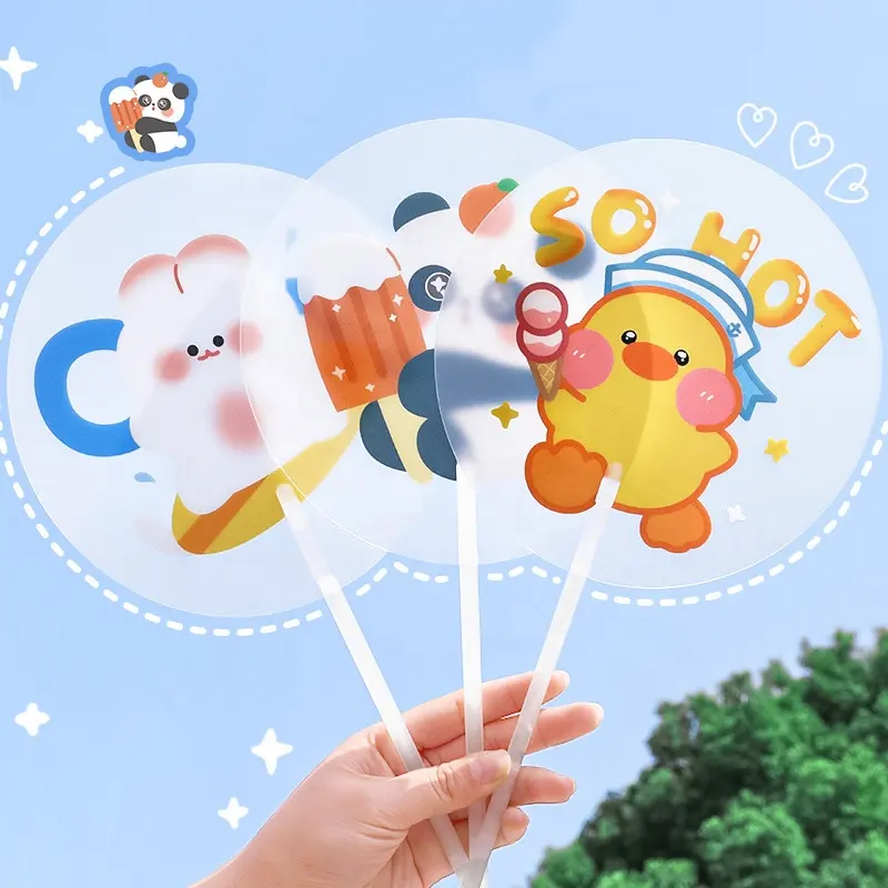 Wholesale cartoon cute kawaii transparent kids plastic mini hand fan portable