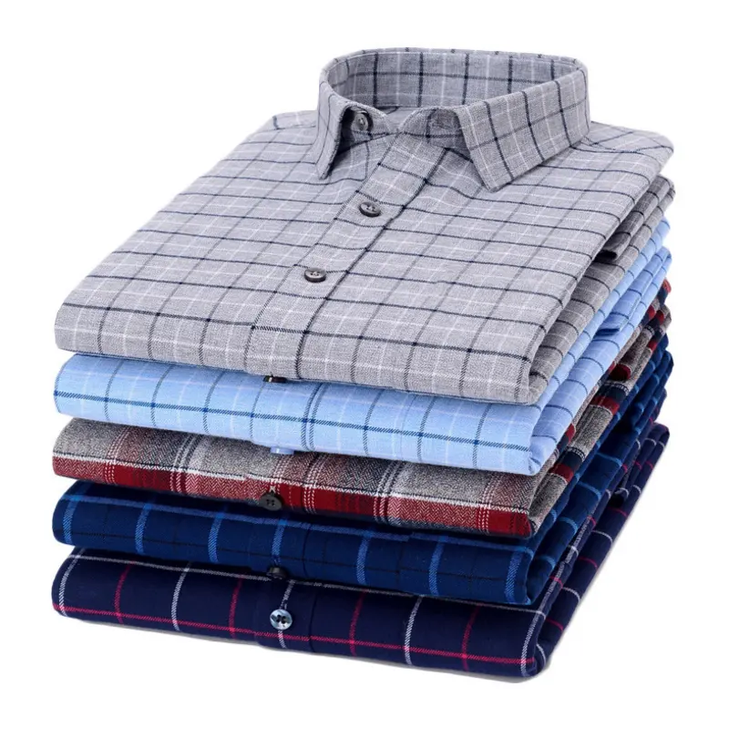 Factory wholesale cotton long sleeve business plaid shirts for men
