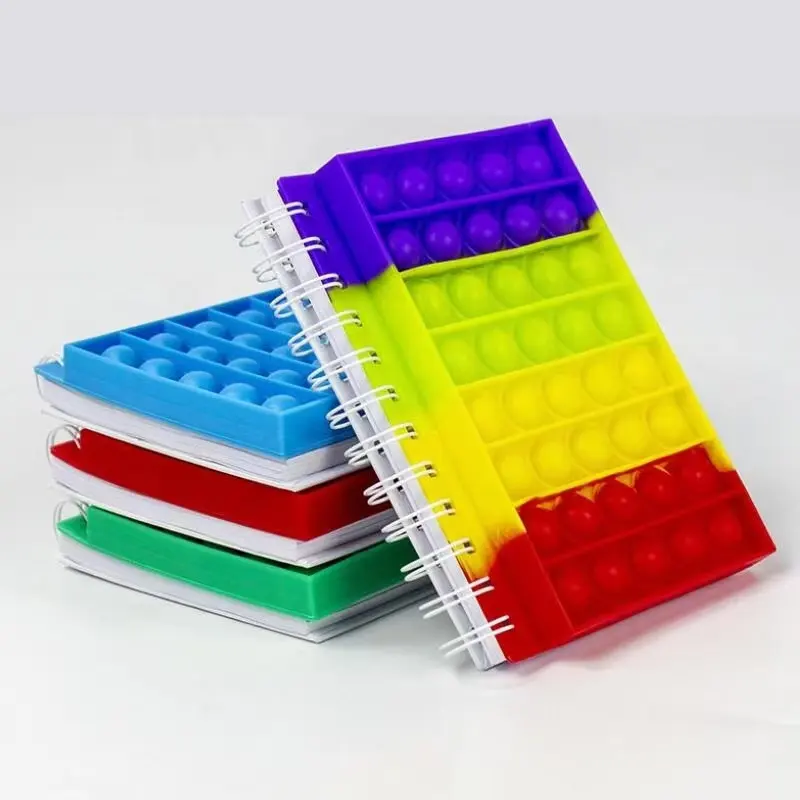Cheap Poper Note Books Silicone Cover Spiral Notebook Rainbow Reliver Stress Push Bubble Pops Fidgeting Toys Notebooks