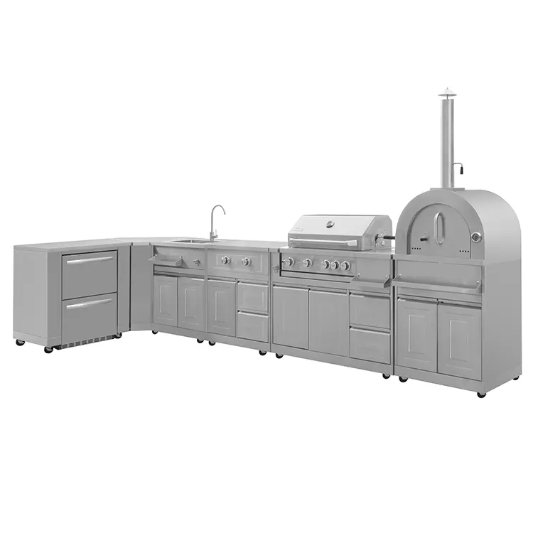 6-Piece Stainless Steel BBQ Grill Outdoor Kitchen Cabinet Set outdoor pizza oven