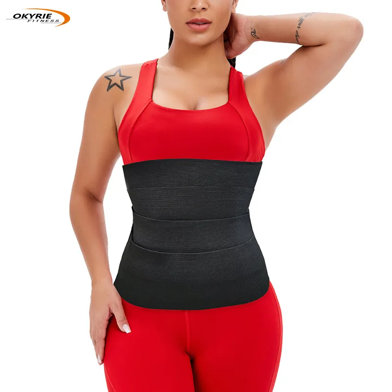 Okyrie slimming cincher body shaper custom 100 % latex long bandage wrap waist trainer band for women