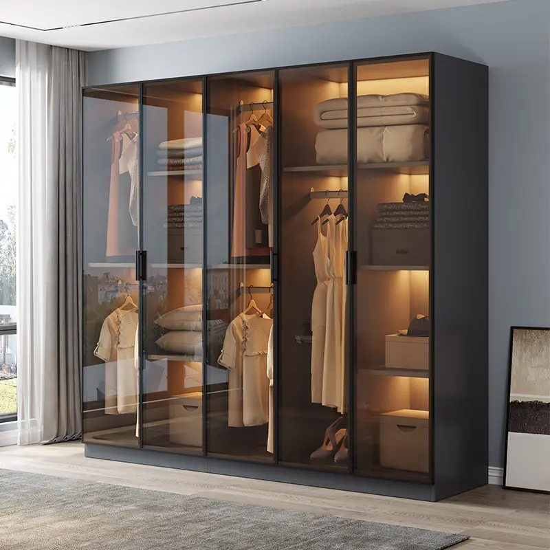 2023 оптовая продажа с фабрики мебель для спальни стеклянные двери шкафы