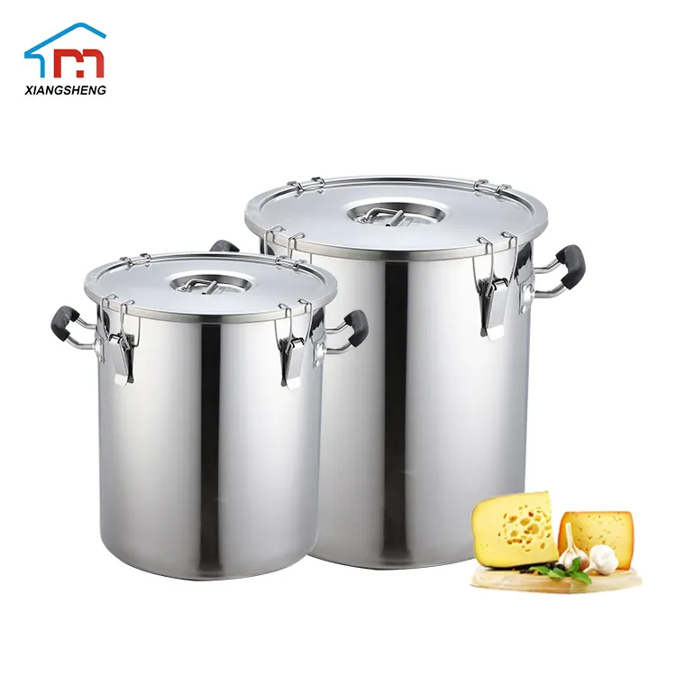 Commercial kitchen large 60L airtight stainless steel container barrel pot with seal lid