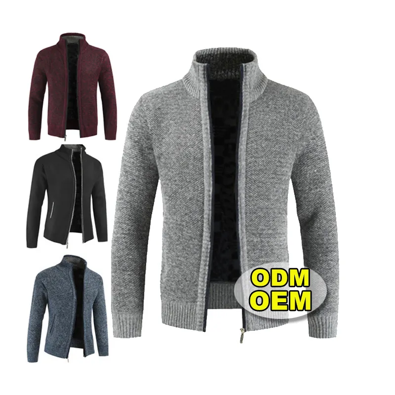 2021 OEM Knit Zipper Cardigan Stand Collar Solid Color Jacket Men Designer Sweater Winter Knit Men Casual Sweater Jacket