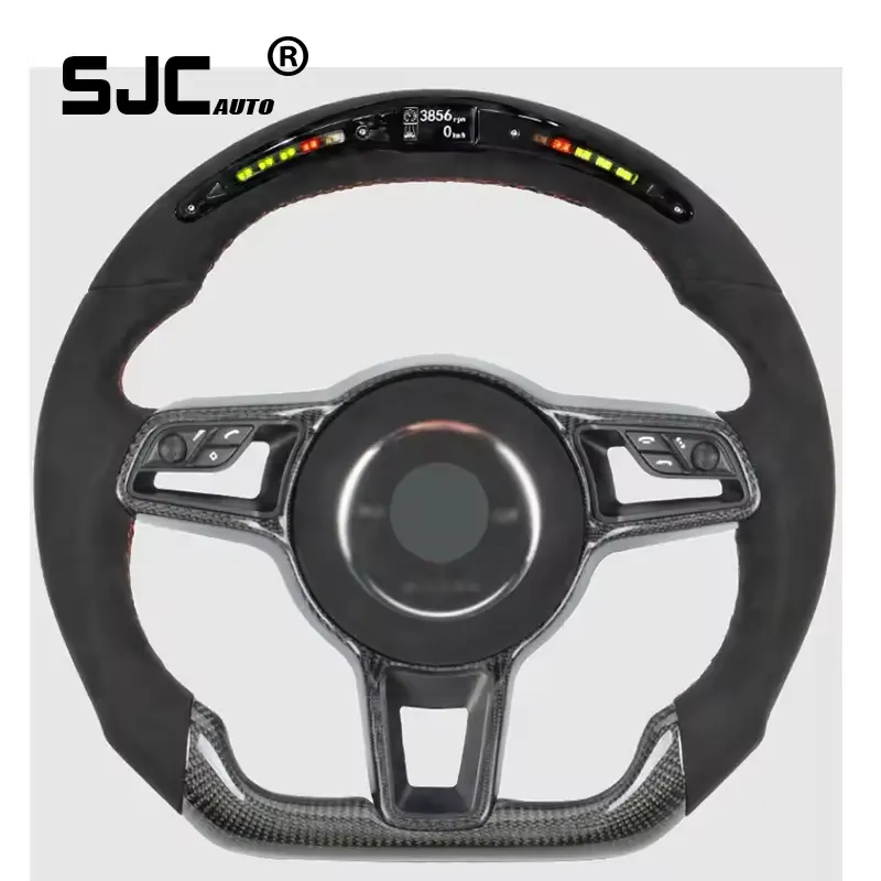 Автомобильный кожаный руль из алькантары SJC для Porsche Panamera Macan Cayenne 718 918 911 970 971 958 Новый стиль светодиод из углеродного волокна