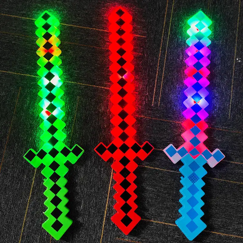 Лидер продаж Amazon 2023, меч со светодиодной подсветкой, меч со светодиодной подсветкой, игрушки со звуком для вечеринки, светящийся пиксельный меч, игрушки для детей, мозаичный меч