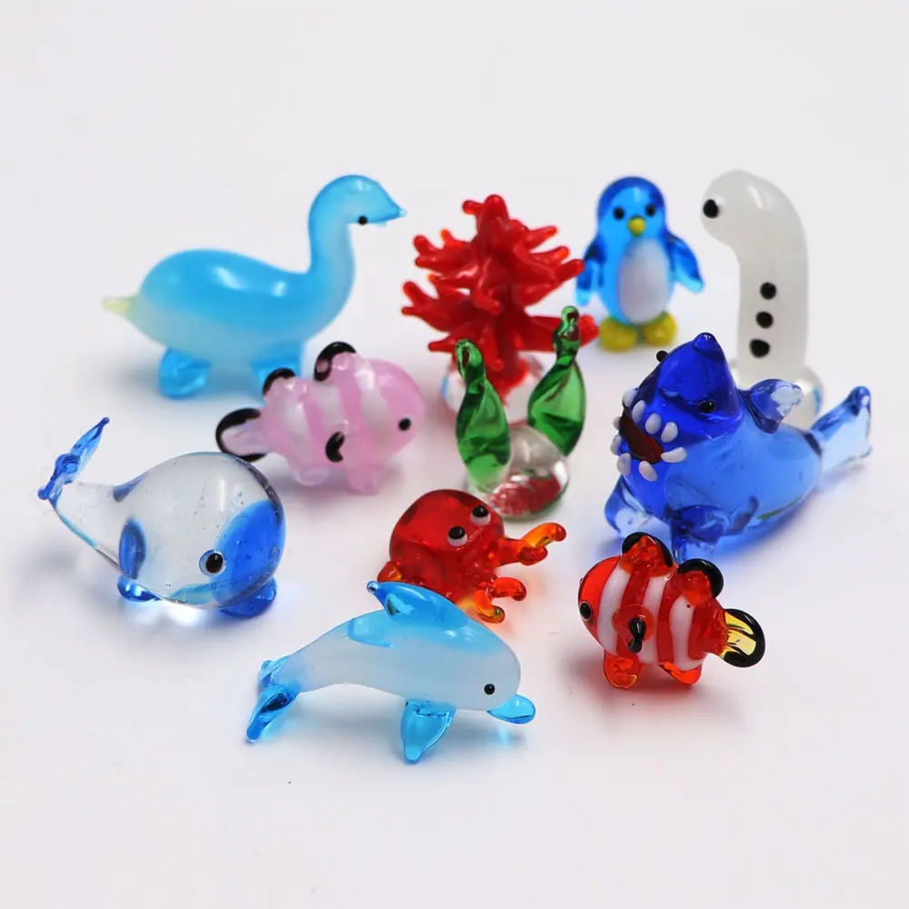 Small Handmade Murano Lampwork Miniature Blown Glass Sea Animal Fish Figurines Wholesale for DIY Aquarium Wall Vase Decor Gifts