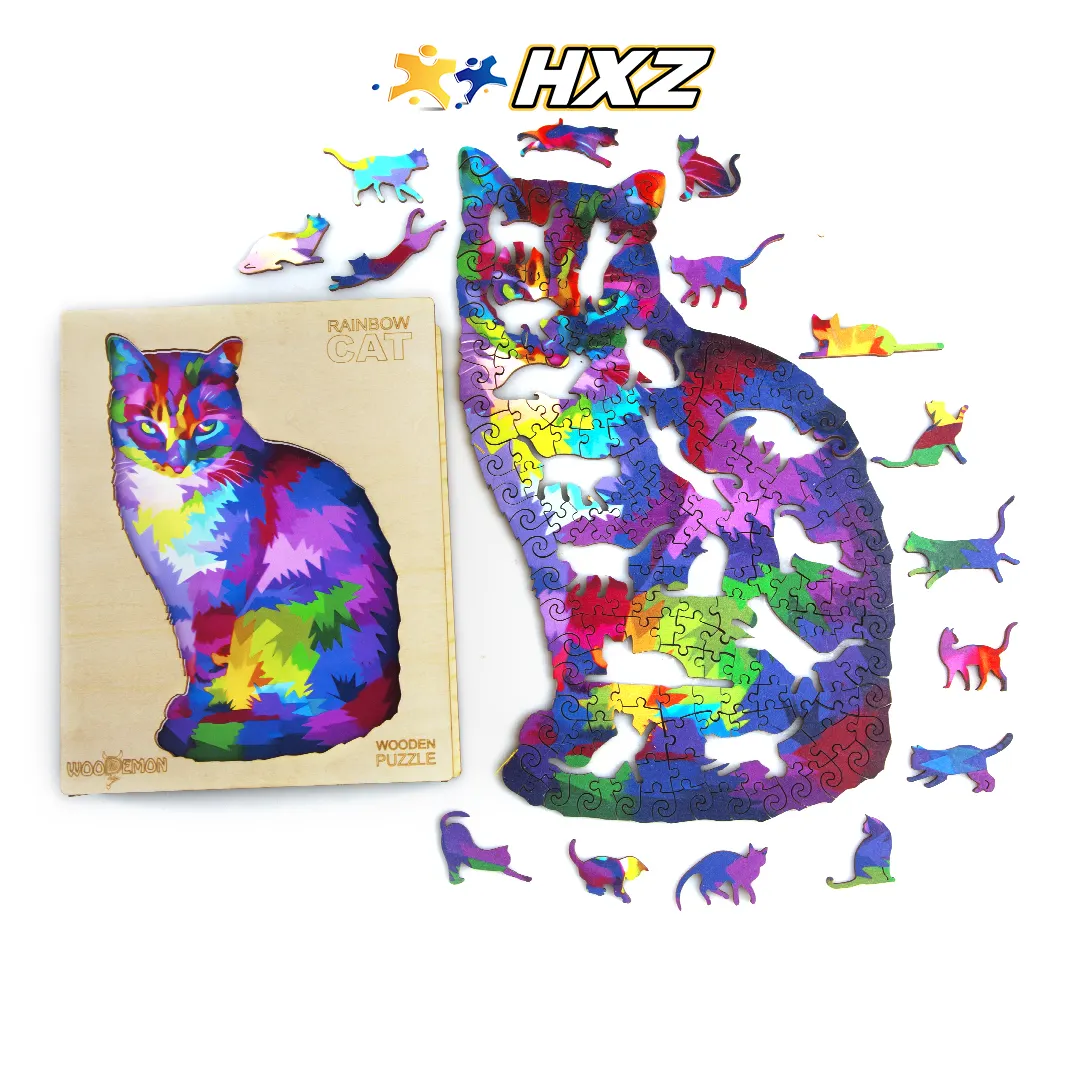 Jigsaw puzzles Unique shape wooden 3d puzzle kids for child RAINBOW CAT