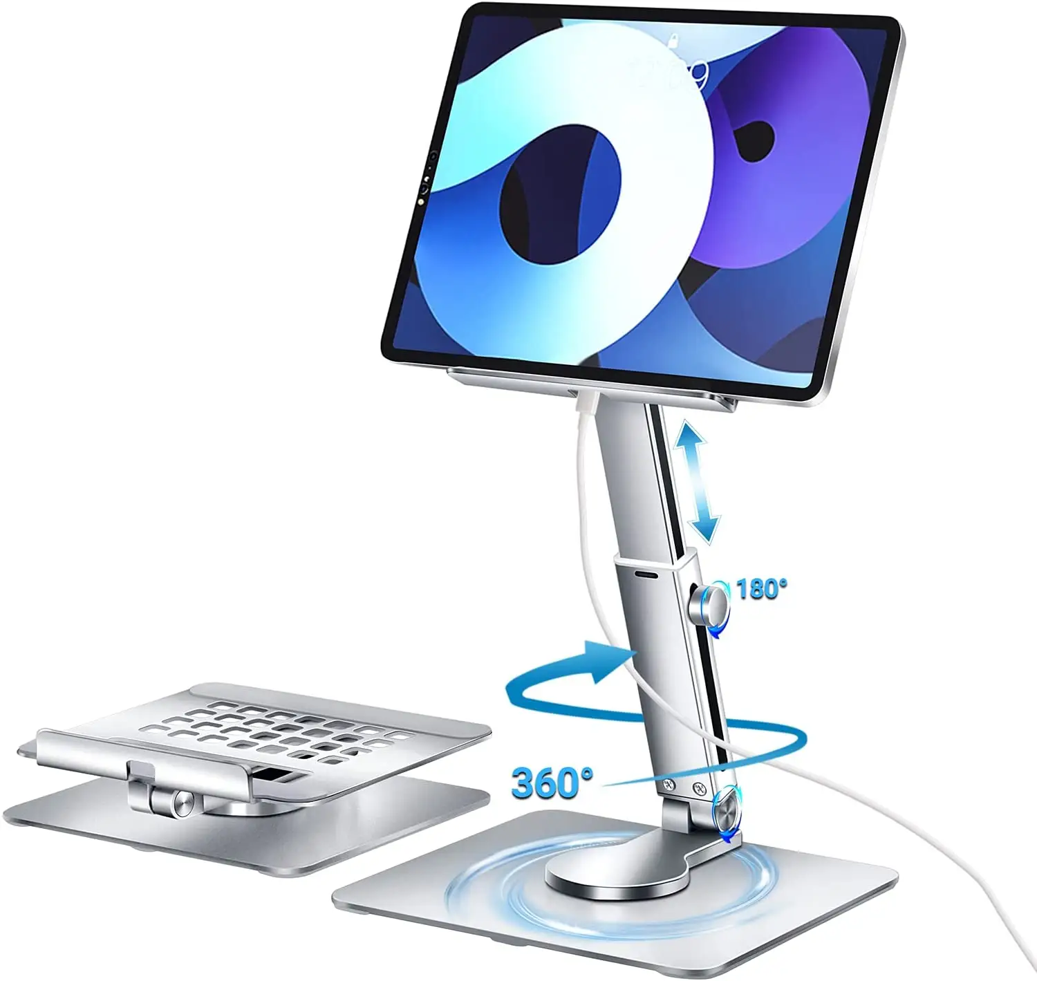 Great Roc foldable portable desktop tablet mount for Ipad height adjustable aluminum tablet stand holder with 360 rotating base