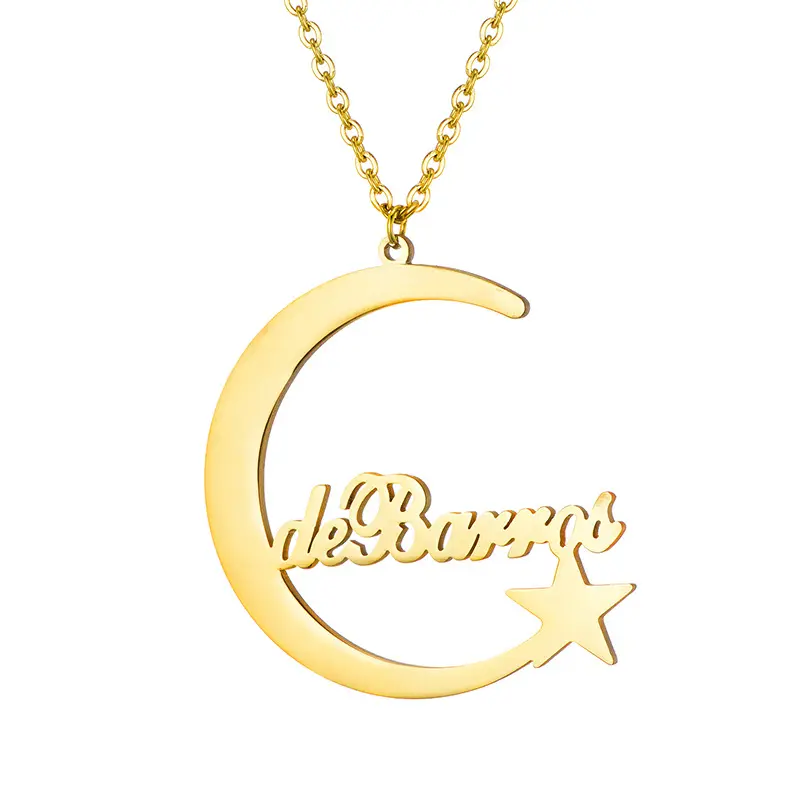 Оптовая продажа, модное ожерелье из нержавеющей стали в форме Луны и звезды, ожерелье с именем на заказ, ожерелье с текстом, Значимые Подарки для женщин