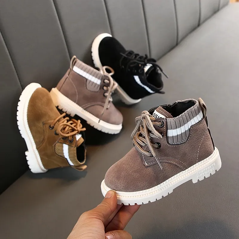Winter Fashion Leather Soft Boy Girls Casual Shoes Boots Kids Martin Boots